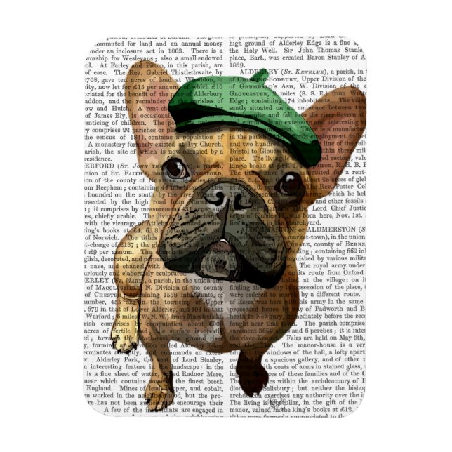 Magnet Flexible Chien-taureau français Brown avec Casquette vert 2 (Vertical)