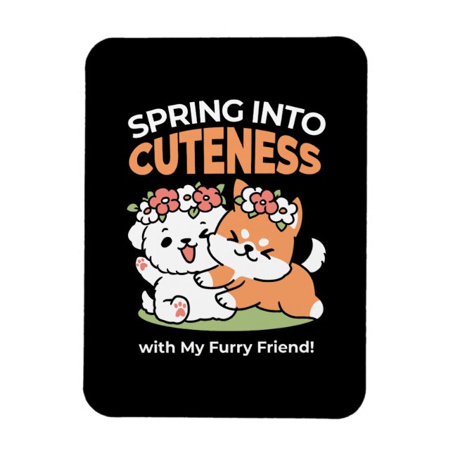Magnet Flexible Chiens de jeu avec Flower Crowns - Fun Spring Them (Vertical)