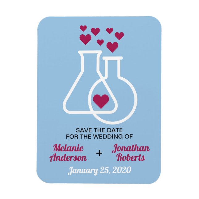 Magnet Flexible Chimie Moderne Mariage Coeur Enregistrer La Date (Vertical)