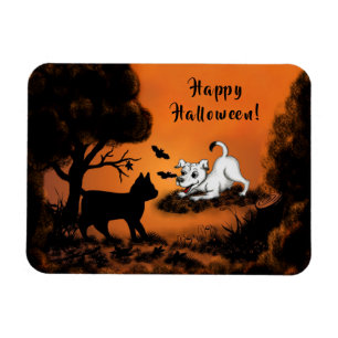 Magnet Flexible Chiot avec chat et chauve-souris noirs, Happy Hall
