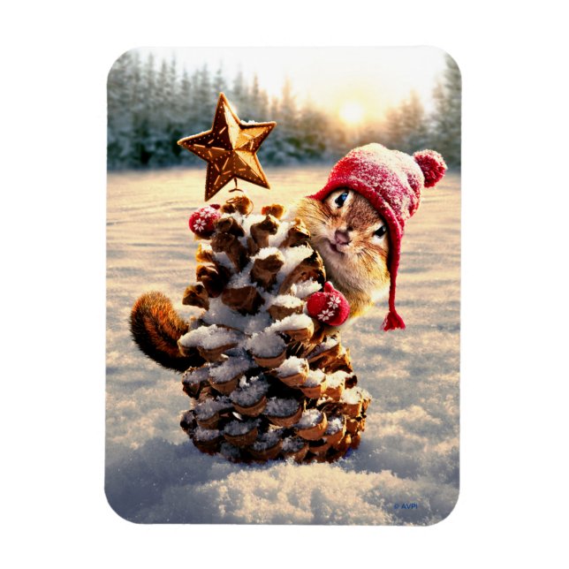 Magnet Flexible Chipmunk Avec Pine Cone Tree (Vertical)