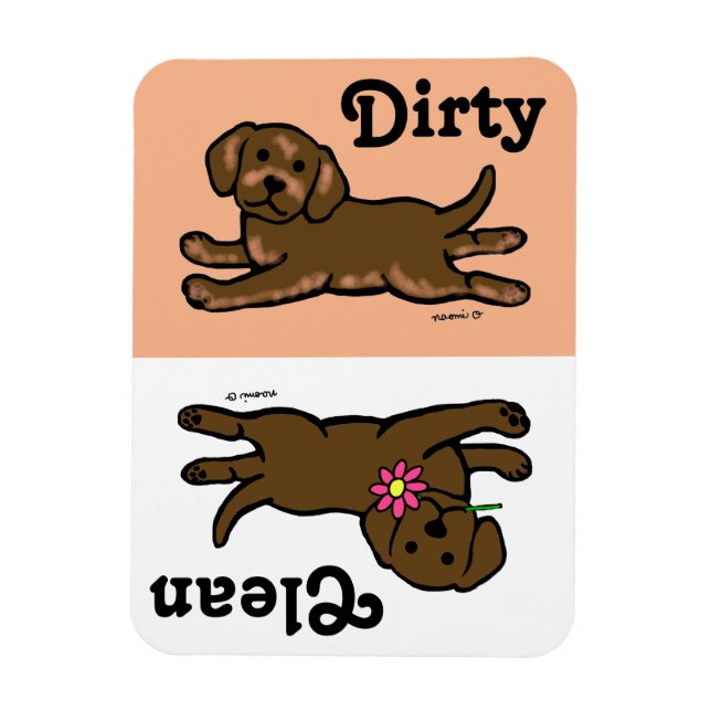 Magnet Flexible Chocolat Labrador Chiot propre / sale (Vertical)