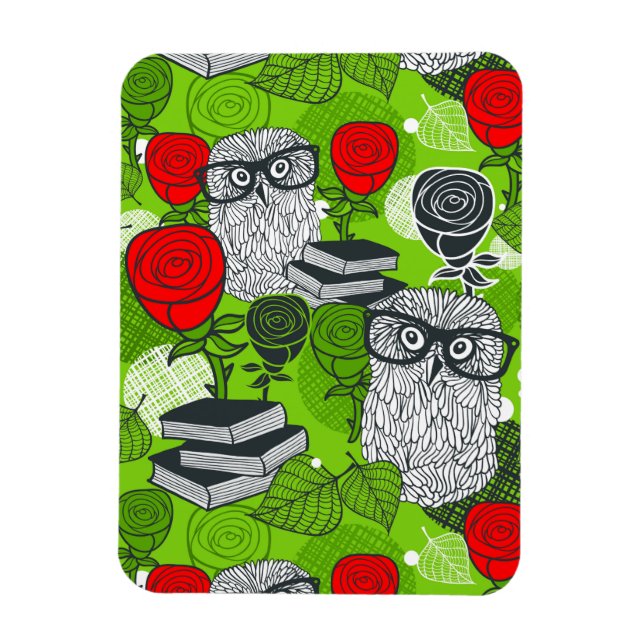 Magnet Flexible Chouette en roses rouges (Vertical)