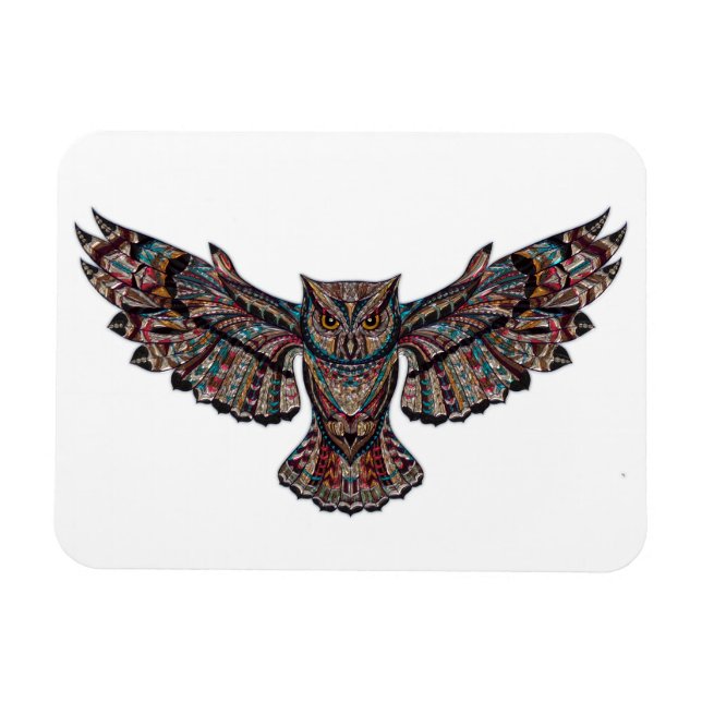 Magnet Flexible Chouette volante tribale colorée (Horizontal)