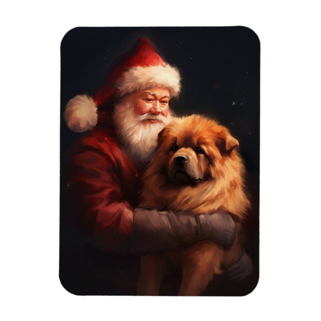 Magnet Flexible Chow Chow avec Noël Festif du Père Noël (Vertical)