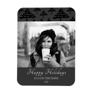 Magnet Flexible Christmas Black White Custom Holiday Photo Card