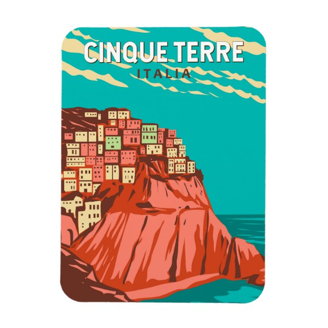 Magnet Flexible Cinque Terre Italie Travel Art Vintage (Vertical)