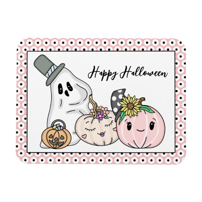 Magnet Flexible Citrouilles Whimsical d'Halloween rose et Boo (Horizontal)
