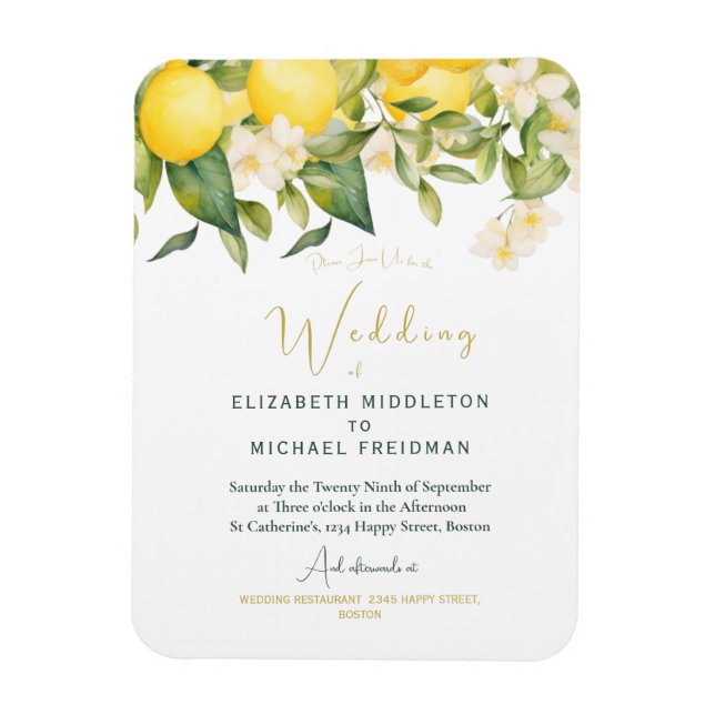 Magnet Flexible Citrus Lemons Jaune Faire-part de mariage botaniqu (Vertical)