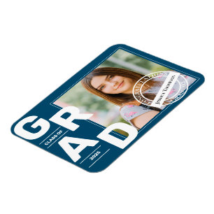 Magnet Flexible Classe de 2024 Blue Bold Font Photo Graduation