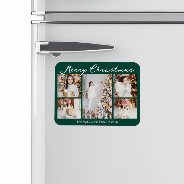 Magnet Flexible Classic Green Merry Christmas Photo Collage (Créateur téléchargé)