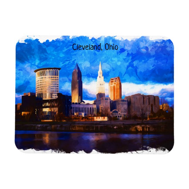 Magnet Flexible Cleveland Ohio USA Watercolor Vue panoramique (Horizontal)