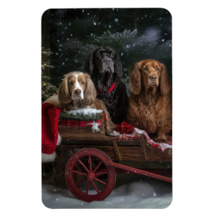 Magnet Flexible Cocker Spaniel Enneigé Luge Décor Noël