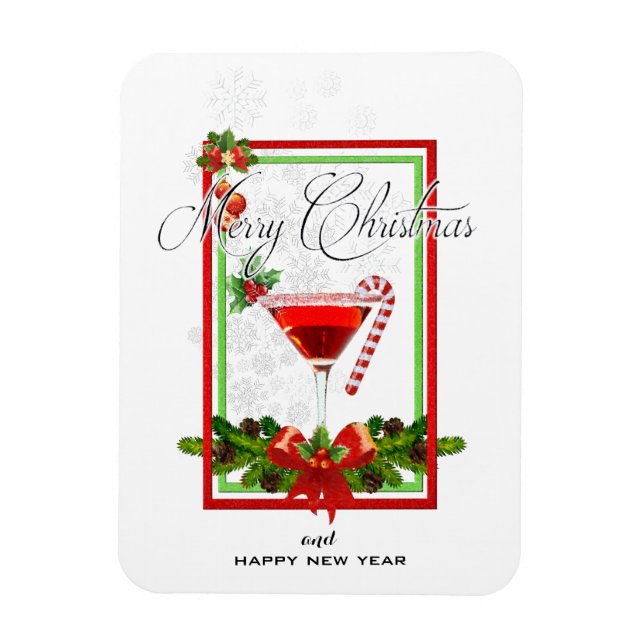 Magnet Flexible Cocktail de Noël Aquarelle Art (Vertical)