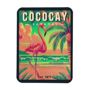 Magnet Flexible CocoCay Bahamas Retro Flamant rose Souvenir 1950