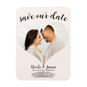 Magnet Flexible Cœur Photo Mariage Blanc Départ Date Enregistrer