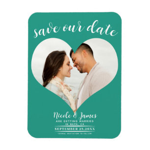 Magnet Flexible Cœur sarcelle Photo Mariage Économisez la date