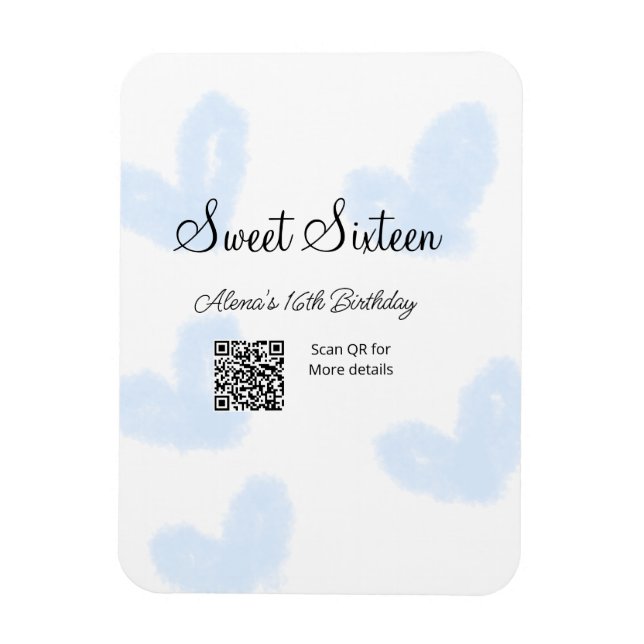 Magnet Flexible Coeurs d'aquarelle bleu QR Sweet sixteen anniversa (Vertical)