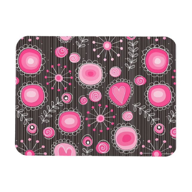 Magnet Flexible Coeurs et fleurs rose et bleu Whimsical (Horizontal)