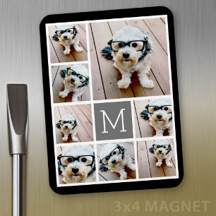 Magnet Flexible Collage de 8 photos noir et gris - avec monogramme