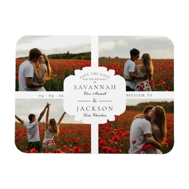Magnet Flexible Collage Mariage 4 Photos personnalisées Minimalist (Horizontal)