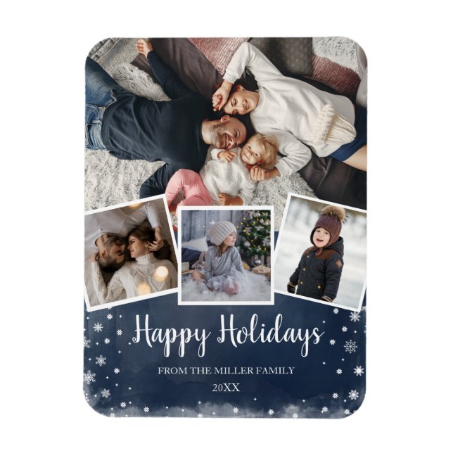 Magnet Flexible Collage photo bleu et flocons de neige (Vertical)