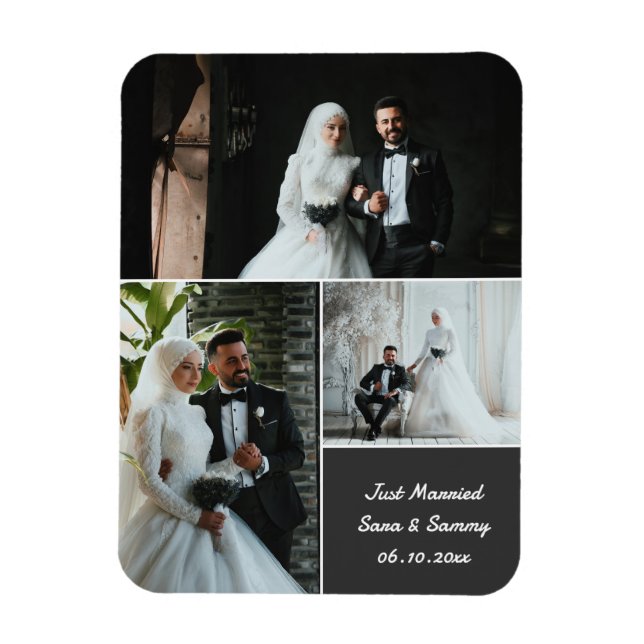 Magnet Flexible Collage photo de mariage élégant avec des noms per (Vertical)