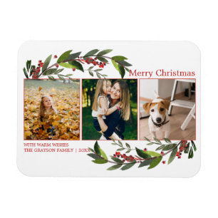 Magnet Flexible Collage photo de Noël Fleurs aquarelle
