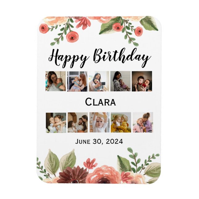 Magnet Flexible Collage photo Script personnalisé Anniversaire (Vertical)