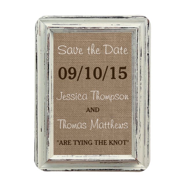 Magnet Flexible Collection de Mariages Rustic White Frame & Burlap (Vertical)