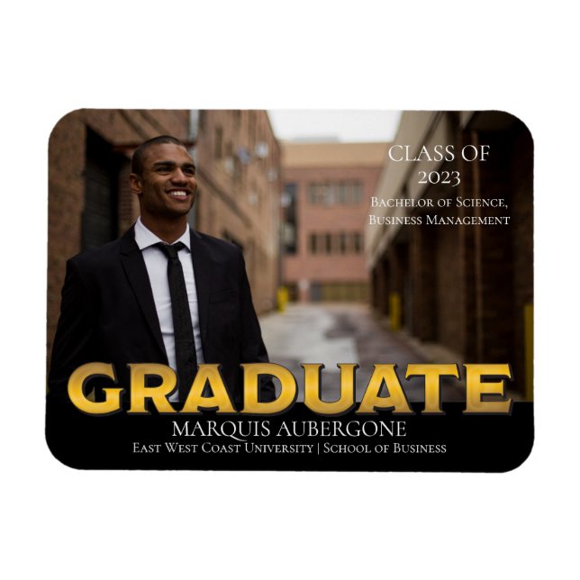 Magnet Flexible Collège Sleek | Univ Photo Graduate Noir | Or (Horizontal)