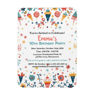 Magnet Flexible "Colorée Confetti Invitation d'anniversaire