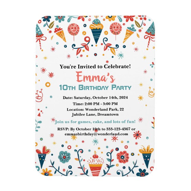 Magnet Flexible "Colorée Confetti Invitation d'anniversaire (Vertical)