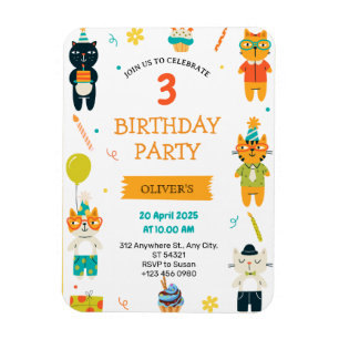 Magnet Flexible Colorée Cute Cats 3e anniversaire fête Invitation