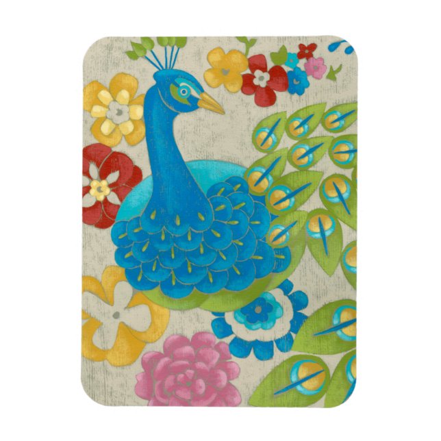 Magnet Flexible Colorful Peacock et Fleurs (Vertical)