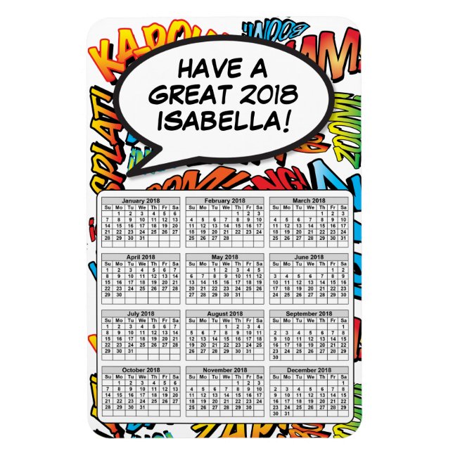Magnet Flexible Comic Book Pop Art Speech Bubble 2018 Calendrier (Vertical)