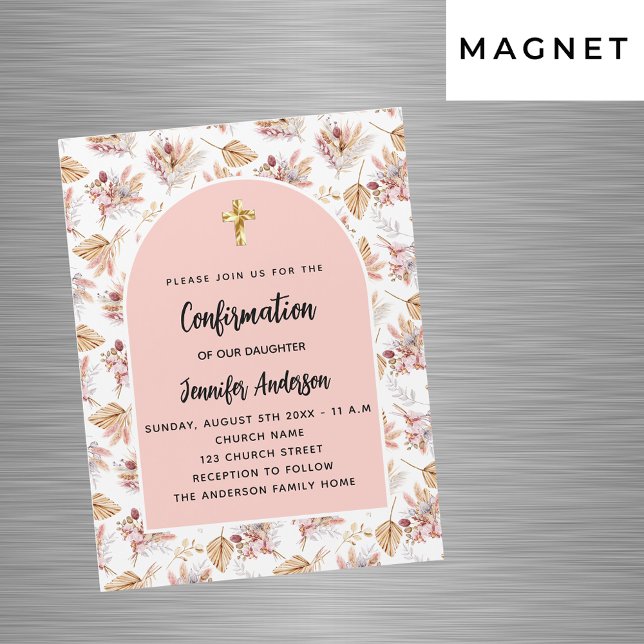 Magnet Flexible Confirmation pampas fleurs rose or invitation (Créateur téléchargé)