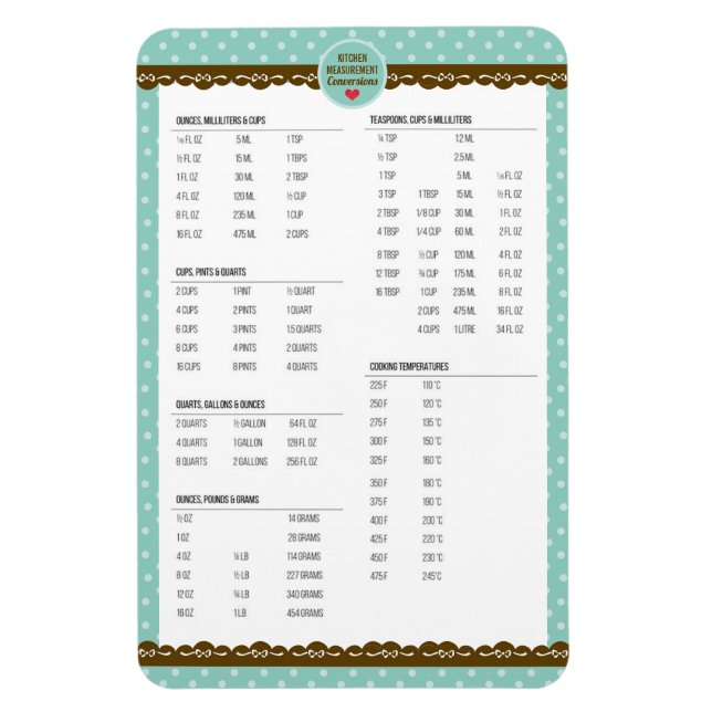 Magnet Flexible Conversion des mesures de cuisine pois mignons (Vertical)