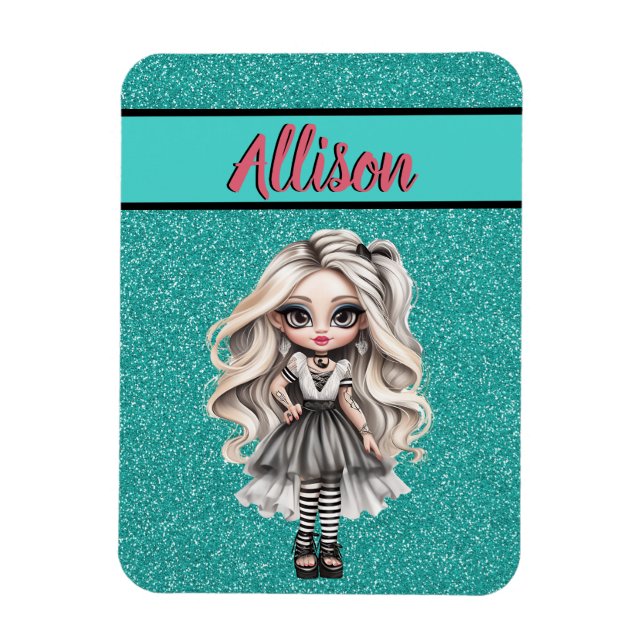 Magnet Flexible Cool Fashion Girl Turquoise Parties scintillant pe (Vertical)