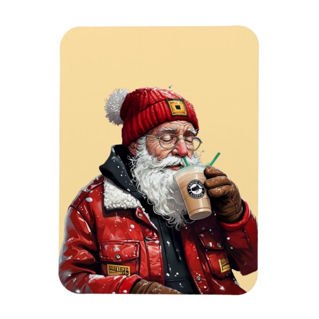 Magnet Flexible Cool Père Noël Boire du café glacé Art de Noël (Vertical)