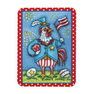 MAGNET FLEXIBLE COQ DU 4 JUILLET, POULE PATRIOTIQUE DRÔLE