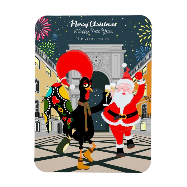 Magnet Flexible Coq portugais et toast Père Noël au Nouvel An (Vertical)
