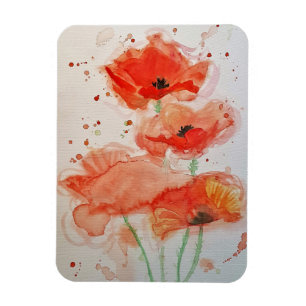 Magnet Flexible Coquelicots Rouge Clair Aquarelle Fleur Floral