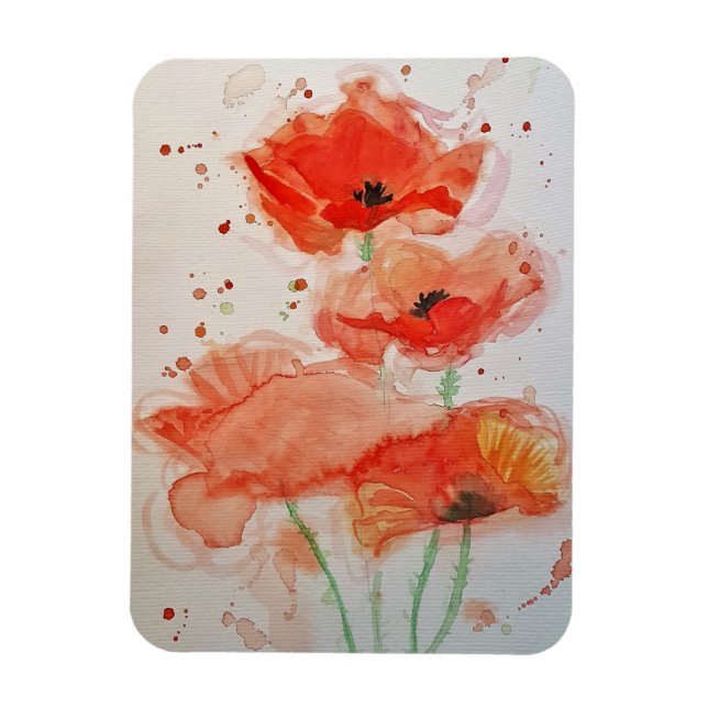 Magnet Flexible Coquelicots Rouge Clair Aquarelle Fleur Floral (Vertical)