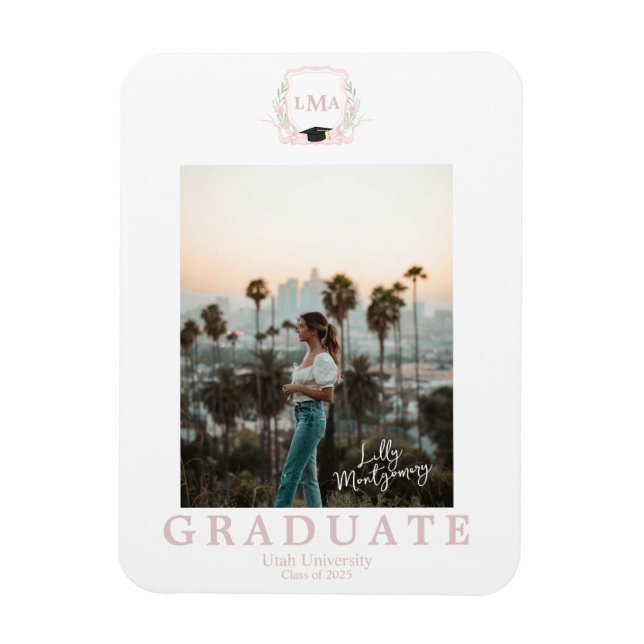 Magnet Flexible Coquette Monogramme Faire-part de graduation photo (Vertical)