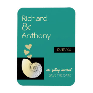 Magnet Flexible Coquillage et Coeurs, Mariage de plage Enregistrer
