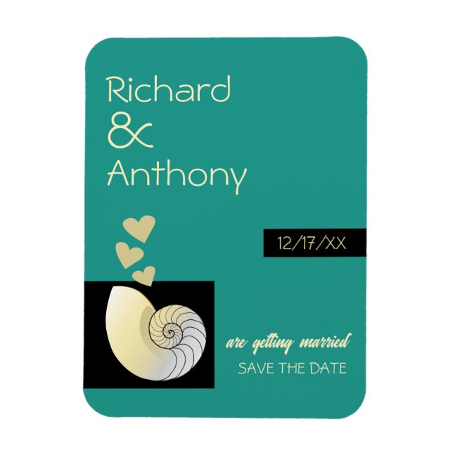 Magnet Flexible Coquillage et Coeurs, Mariage de plage Enregistrer (Vertical)