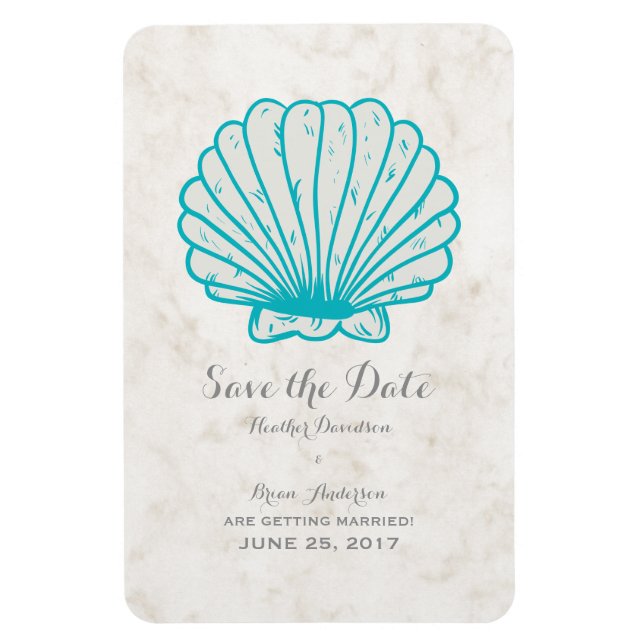 Magnet Flexible Coquillage rustique Turquoise Enregistrer la date (Vertical)