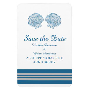 Magnet Flexible Coquillages bleus gris marine Enregistrer la date