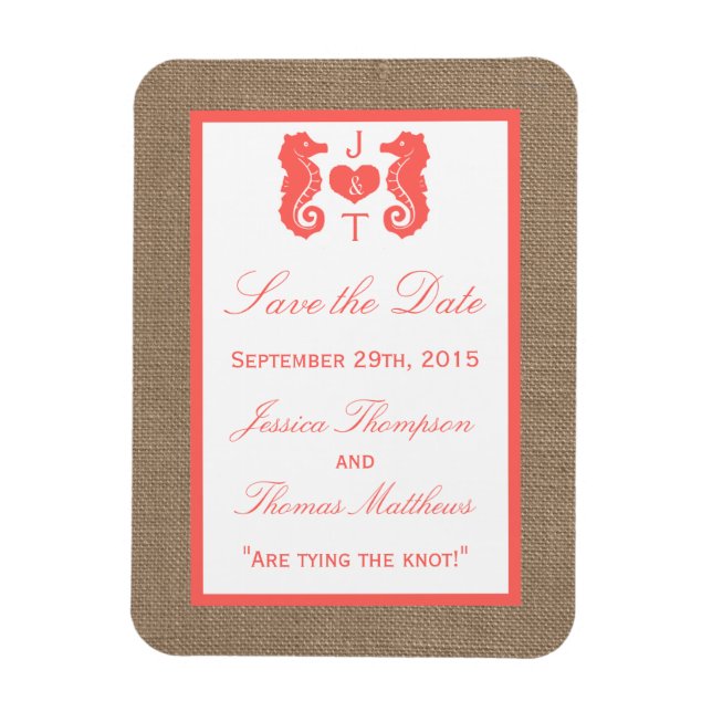 Magnet Flexible Coral Seahorse Burlap Beach Wedding Collection (Vertical)